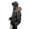 Костюм кожаный из натуральной овчины черный с мехом енота на капюшоне (куртка и комбинезон)-5