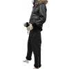Костюм кожаный из натуральной овчины черный с мехом енота на капюшоне (куртка и комбинезон)-2