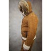 Костюм из натуральной овчины рыжий с мехом енота на капюшоне (куртка и комбинезон)-0