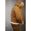 Костюм из натуральной овчины рыжий с мехом енота на капюшоне (куртка и комбинезон)-10